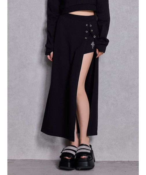 sacred edge crossレースアップロングスリットスウェットスカート