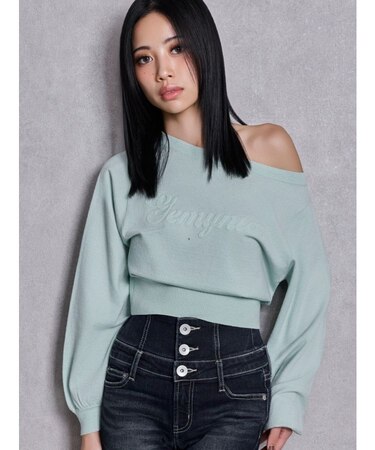 Gemyntar embossワンショルニットトップス