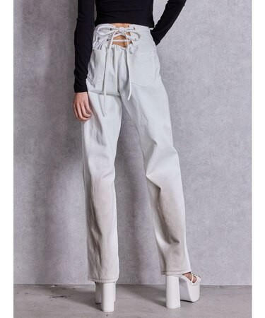 ハイウエストBACK LACE UPストレートデニムパンツ
