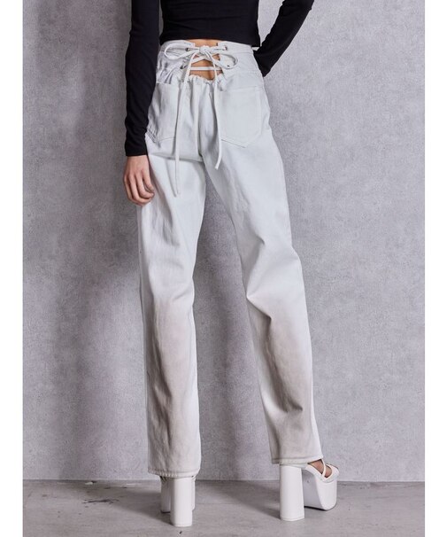 ハイウエストBACK LACE UPストレートデニムパンツ