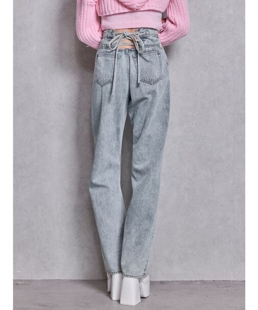 ハイウエストBACK LACE UPストレートデニムパンツ