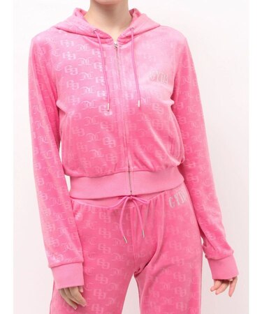 GYDA×Juicy Couture GG JC Emboss Big Bling Velour Hoodie