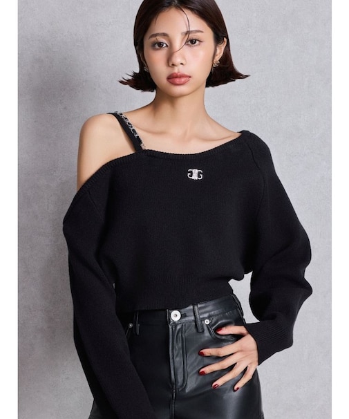 Symmetry GYDAワンショルチェーンニットトップス