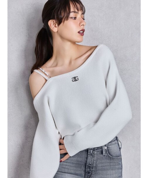 Symmetry GYDAワンショルチェーンニットトップス