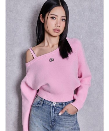 Symmetry GYDAワンショルチェーンニットトップス