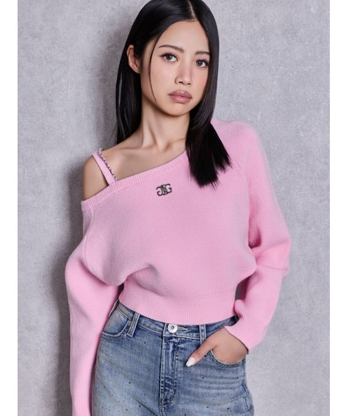 Symmetry GYDAワンショルチェーンニットトップス