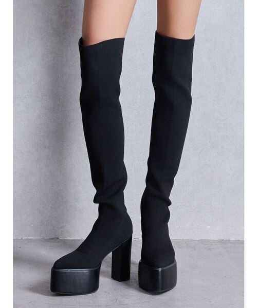 チャンキーソール KNEEニットブーツ｜ジェイダの通販｜&mall（アンド