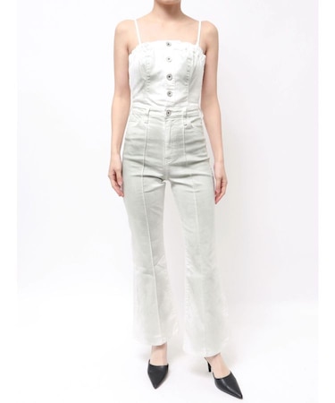 BACKリボンデニムロンパース