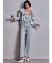 BACKリボンデニムロンパース