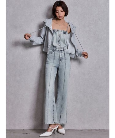 BACKリボンデニムロンパース