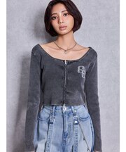 GG bijou ZIPブリーチニットショートトップス