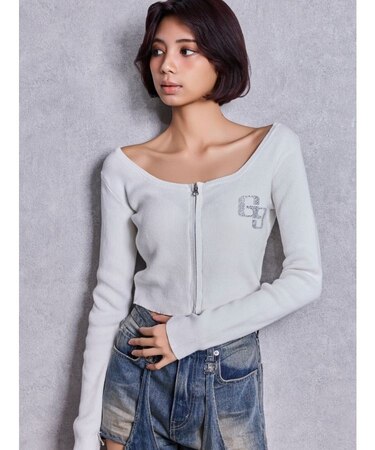 GG bijou ZIPブリーチニットショートトップス