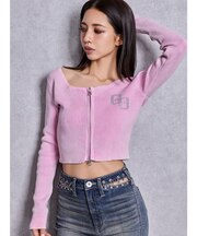 GG bijou ZIPブリーチニットショートトップス