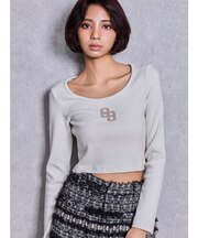 GGロゴラインストーンラメテレコトップス