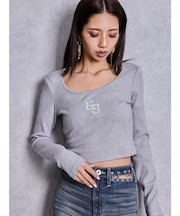 GGロゴラインストーンラメテレコトップス