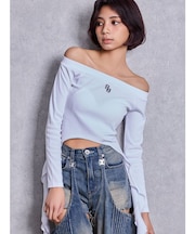 GG SIDE DRAPE EDGEオフショルトップス