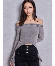 GG SIDE DRAPE EDGEオフショルトップス