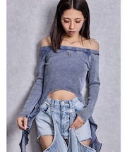 GG SIDE DRAPE EDGEオフショルトップス