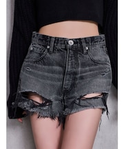 ハイウエストBACK RIPPEDデニムショートパンツ