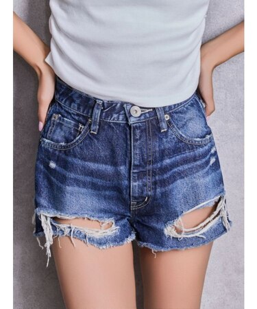 ハイウエストBACK RIPPEDデニムショートパンツ