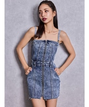 Symmetry GYDAフロントZIPスカートライクデニムタイトミニワンピース