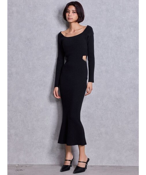 GYDA chain SIDE OPENロングフレアニットワンピース