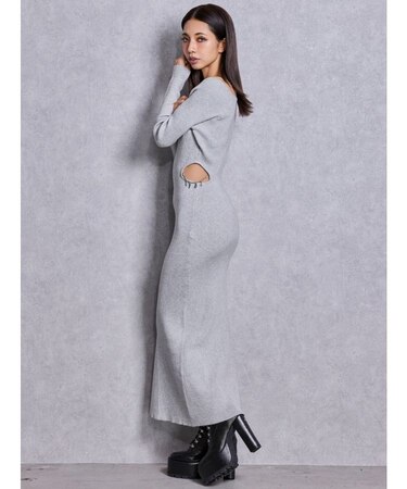 GYDA chain SIDE OPENロングフレアニットワンピース