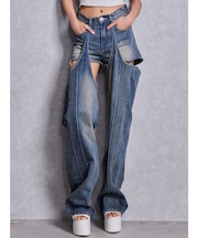 ハイウエストSymmetry GYDA 2WAYラインプリーツデニムパンツ