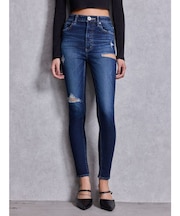 ハイウエストSIDE RIPPED スキニーデニムパンツ