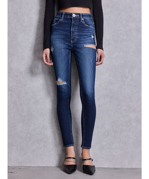 ハイウエストSIDE RIPPED スキニーデニムパンツ