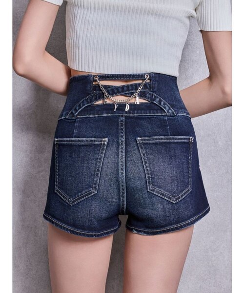 GYDA H/WボタンBACKカーブクロスGYDA chainショートパンツ M ハイウエストボタンBACKカーブクロスGYDA chainデニムショートパンツ