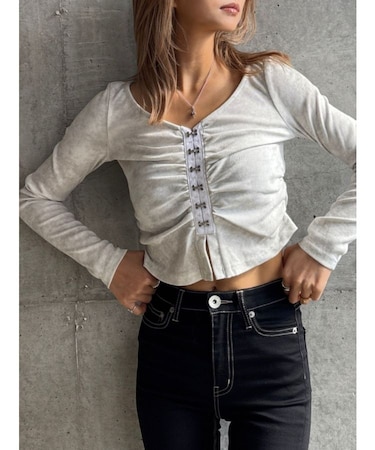 【TINY】HOOK ME UPギャザーショートトップス