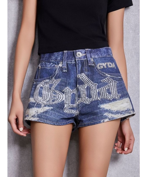 ジャストウエストGYDA bijou sublimation printingデニムショートパンツ