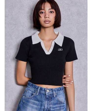 Symmetry GYDAハーフスリーブPOLOニットトップス