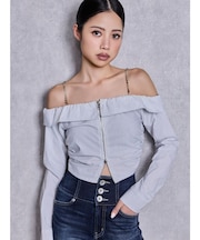 bijou chainフロントZIPオフショルブラウス