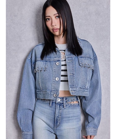 ring bijou studsデザインデニムショートGジャン