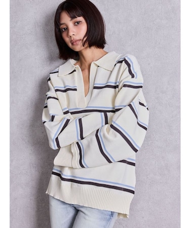 スキッパーPOLOボーダーニットトップス