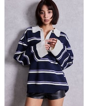 スキッパーPOLOボーダーニットトップス