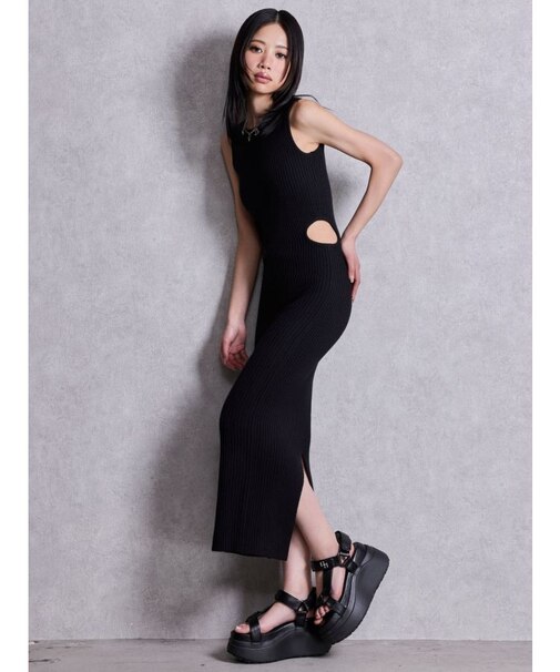 SIDE OPENロングニットワンピース