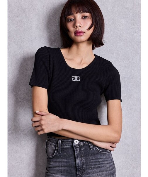 symmetry GYDAプレートハーフスリーブニットTOPS