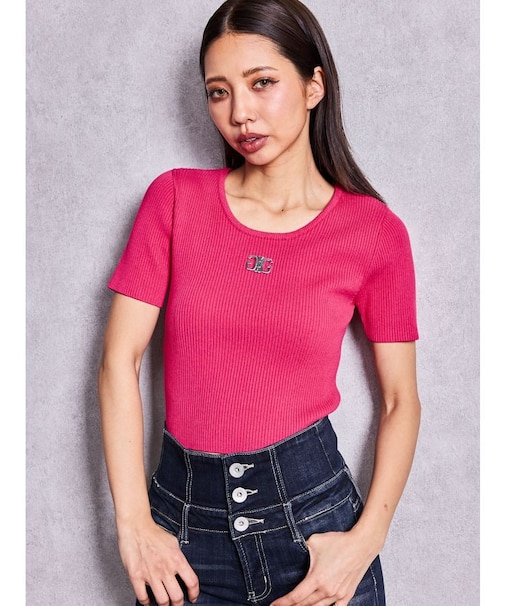 symmetry GYDAプレートハーフスリーブニットTOPS