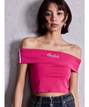 Gyda bijouサイドラインオフショルショートTOPS