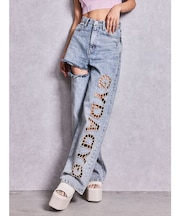 ハイウエストGYDA CUT OUT SIDE RIPPEDデニムパンツ