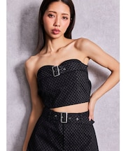 Glitter print beltブラウス