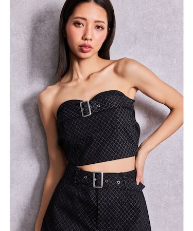 Glitter print beltブラウス