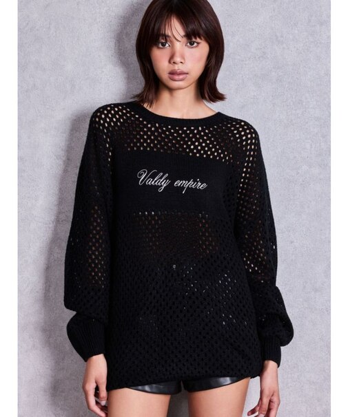 Valdy empire embroideryメッシュニットトップス