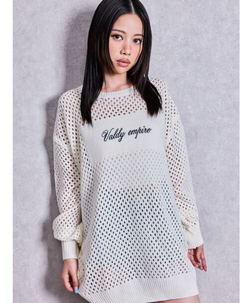 Valdy empire embroideryメッシュニットトップス