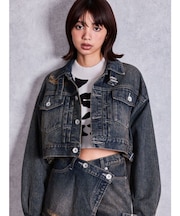 belt collarダメージショートデニムGジャン