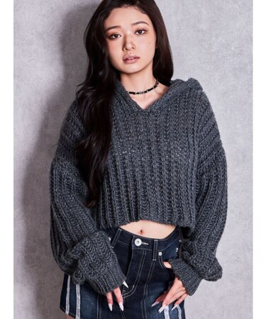 HANDニットライクショートHOODIE