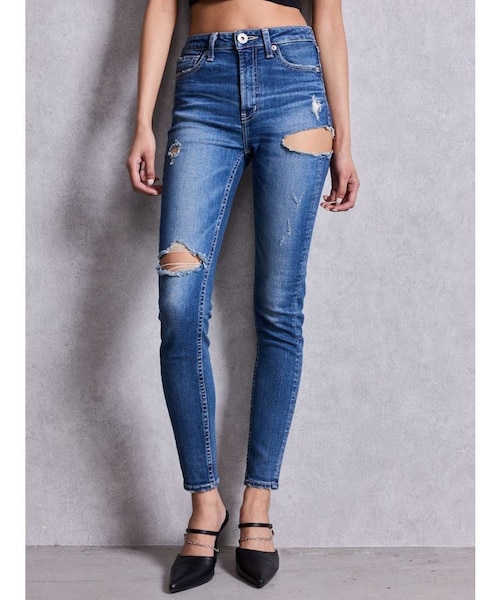 SIDE RIPPED スキニーデニムパンツ ハイウエストSIDE RIPPED スキニーデニムパンツ｜ジェイダの通販